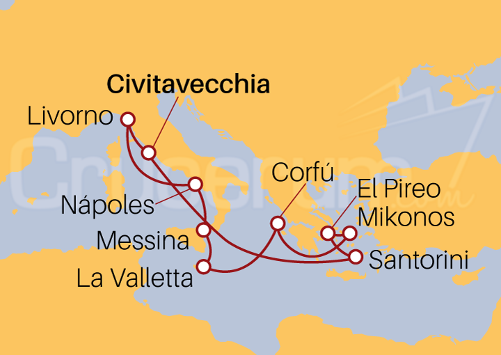 Itinerario Crucero Islas griegas e Italia desde Civitavecchia 2023