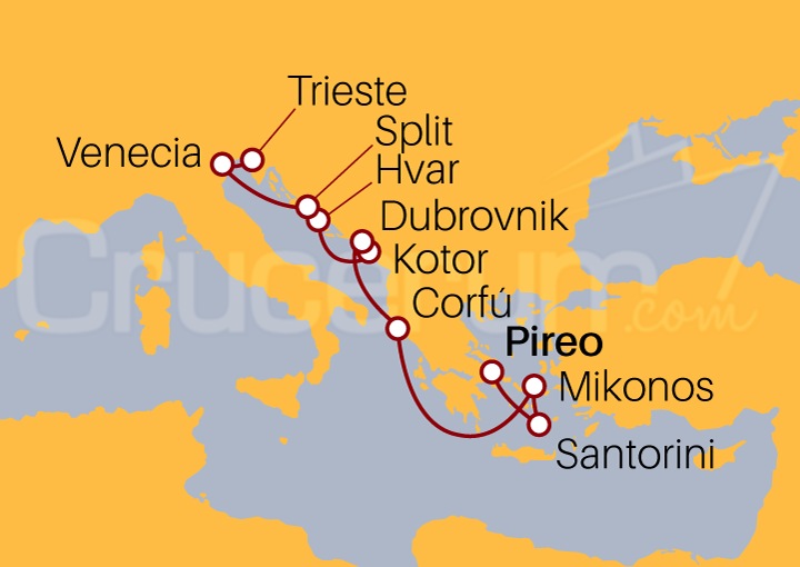 Itinerario Crucero Islas Griegas, Montenegro, Croacia e Italia