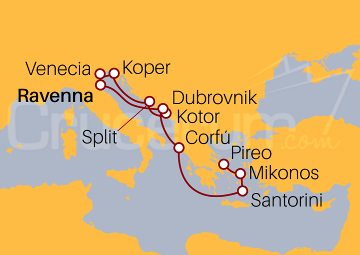 Itinerario Crucero Italia, Eslovenia, Croacia, Montenegro y Islas Griegas
