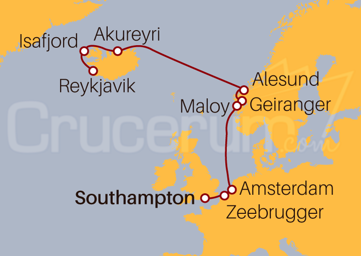 Itinerario Crucero De Southampton a Reykjavik