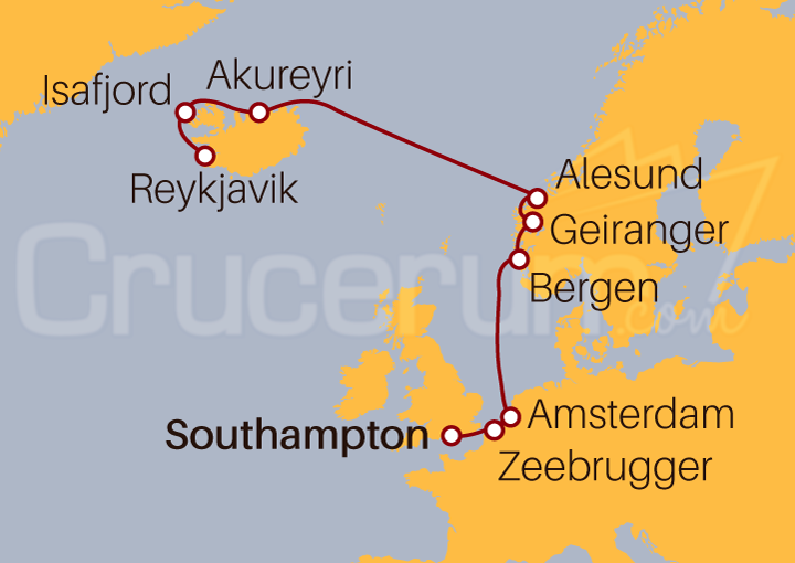 Itinerario Crucero De Southampton a Reykjavik 2024