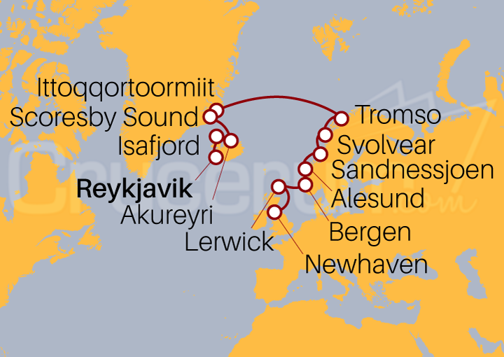 Itinerario Crucero De Reykjavik a Southampton