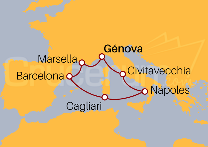 Itinerario Crucero Crucero Mediterráneo 2023