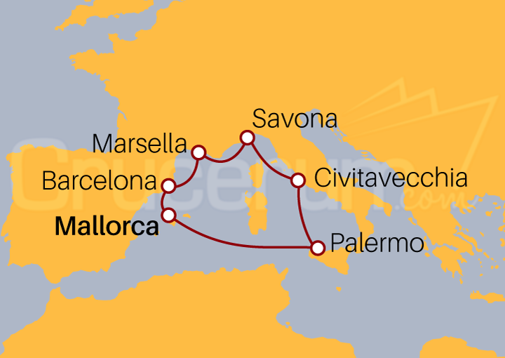 Itinerario Crucero Mediterráneo desde Palma de Mallorca  2022