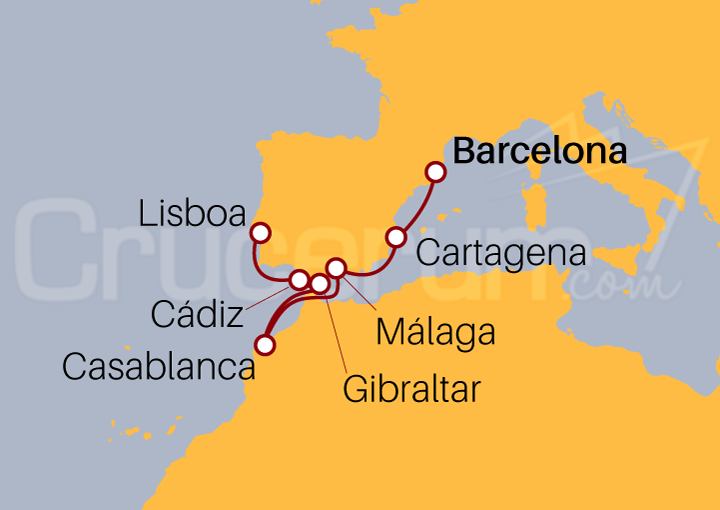 Itinerario Crucero Crucero desde Barcelona a Lisboa 2023