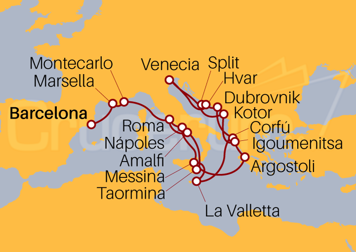 Itinerario Crucero Romance Mediterráneo