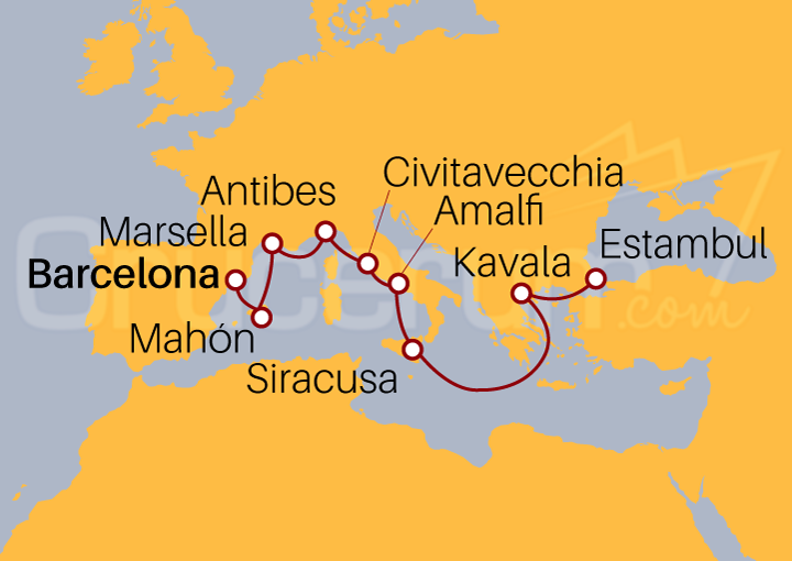 Itinerario Crucero Crucero desde Barcelona a Estambul 2023