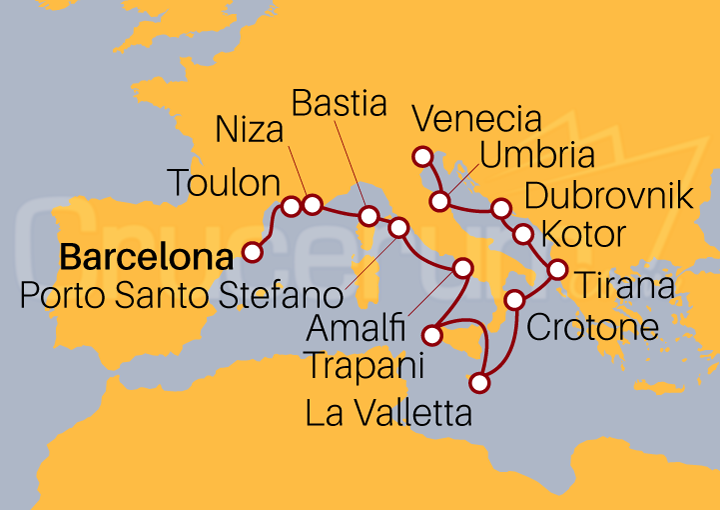 Itinerario Crucero Crucero desde Barcelona a Venecia 2023