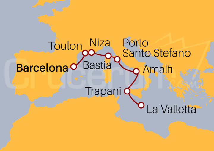 Itinerario Crucero Crucero desde Barcelona a La Valletta 2023