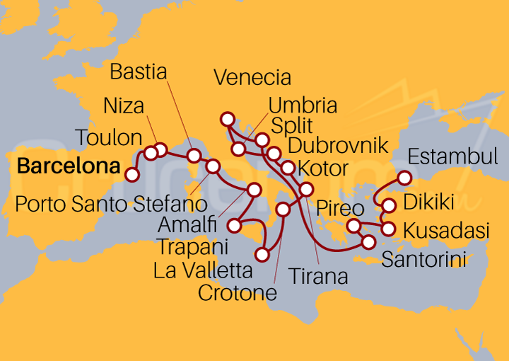 Itinerario Crucero Crucero desde Barcelona a Estambul 2023