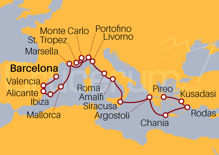 Itinerario Crucero Crucero desde Barcelona a Atenas 2023