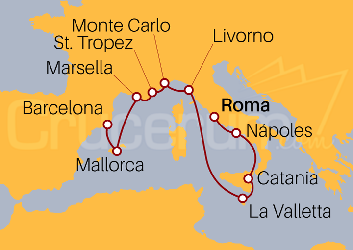 Itinerario Crucero Crucero desde Civitavecchia a Barcelona 2023