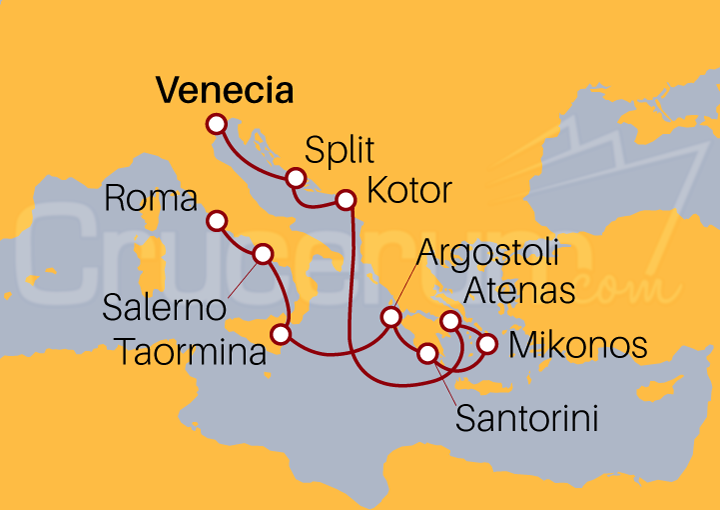 Itinerario Crucero Crucero desde Venecia a Civitavecchia 2023