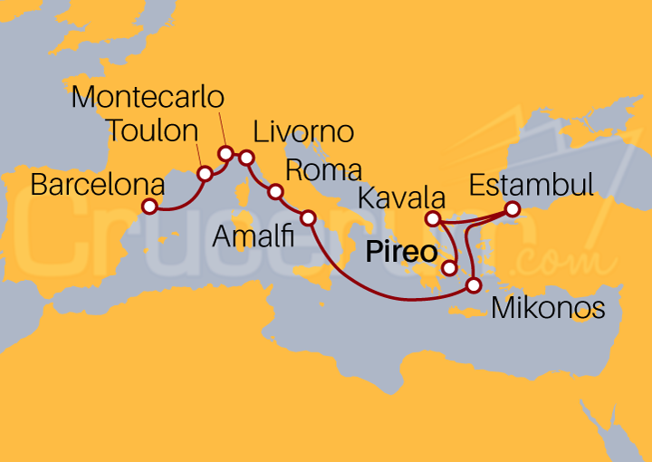Itinerario Crucero Crucero desde Atenas a Barcelona 2023