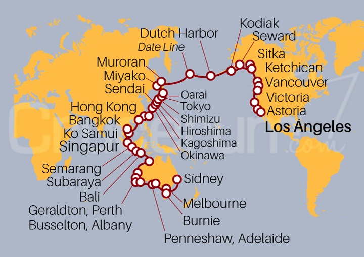 Itinerario Crucero Crucero Vuelta al Mundo 2023