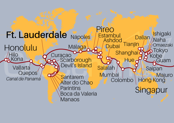 Itinerario Crucero Vuelta al Mundo 2024