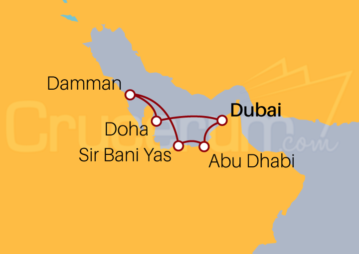 Itinerario Crucero Dubai, Abu Dhabi, Sir Bani Yas, Dammam y Doha