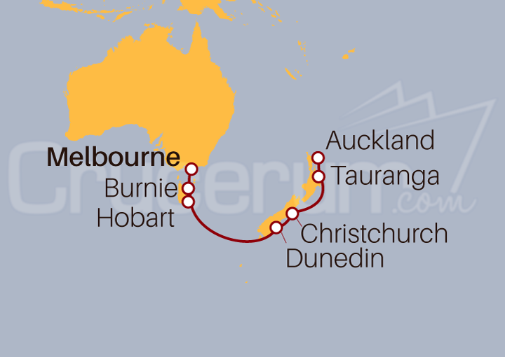 Itinerario Crucero Mar de Tasmania, Fiordos y Costas Maori