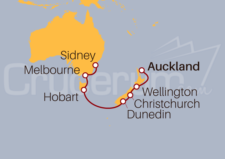 Itinerario Crucero Fiordos de Nueva Zelanda y Costas Australianas