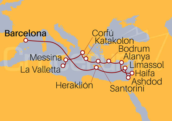 Itinerario Crucero Esencias del Mediterráneo Antiguo