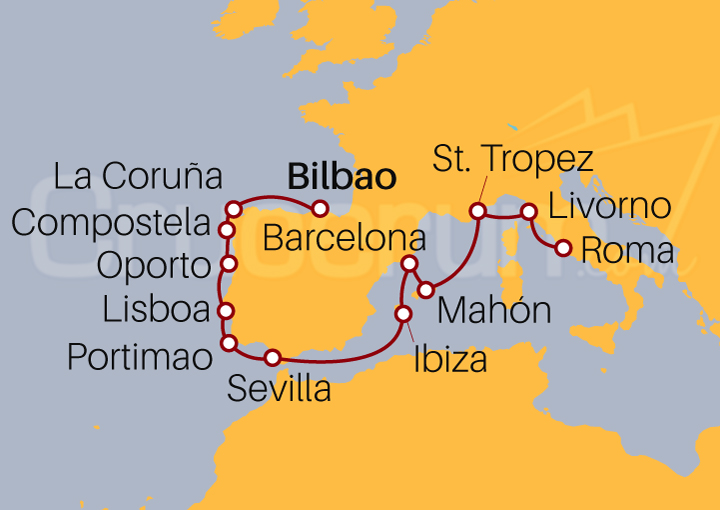 Itinerario Crucero Crucero desde Bilbao a Civitavecchia 2023