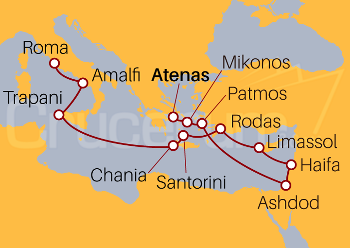Itinerario Crucero Tierra Santa desde Atenas a Roma 2023 guía en Español