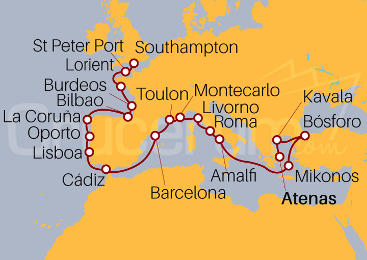 Itinerario Crucero Crucero desde Atenas a Southampton 2023