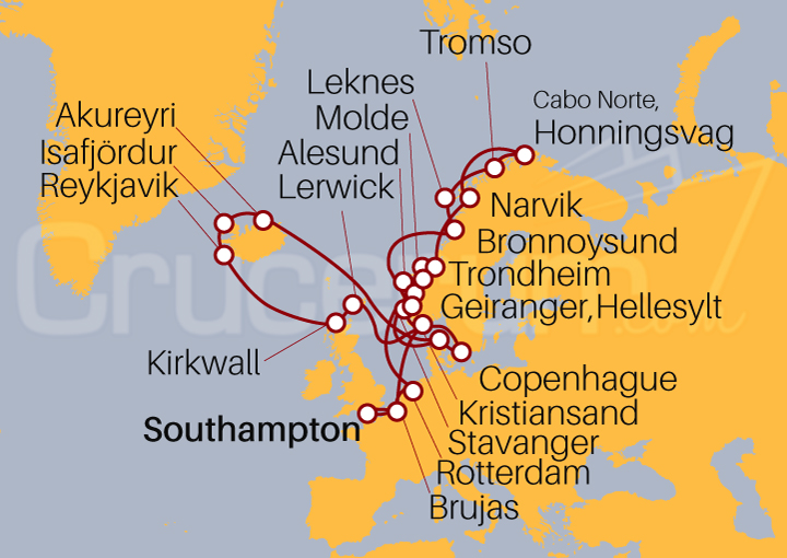 Itinerario Crucero Gran Viaje por el Norte de Europa e Islandia