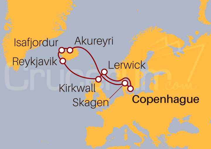 Itinerario Crucero Islas Escocesas, Ciudades Danesas y Fiordos de Islandia