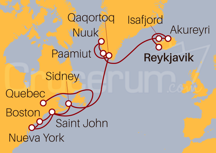 Itinerario Crucero Islandia, Groenlandia y América