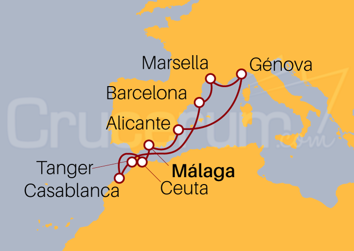 Itinerario Crucero Italia, Francia y Marruecos desde Málaga