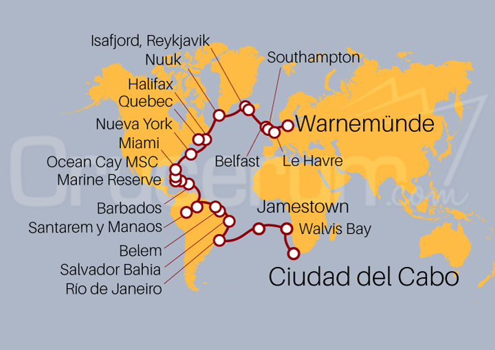 Itinerario Crucero Tramo Vuelta al Mundo 2024