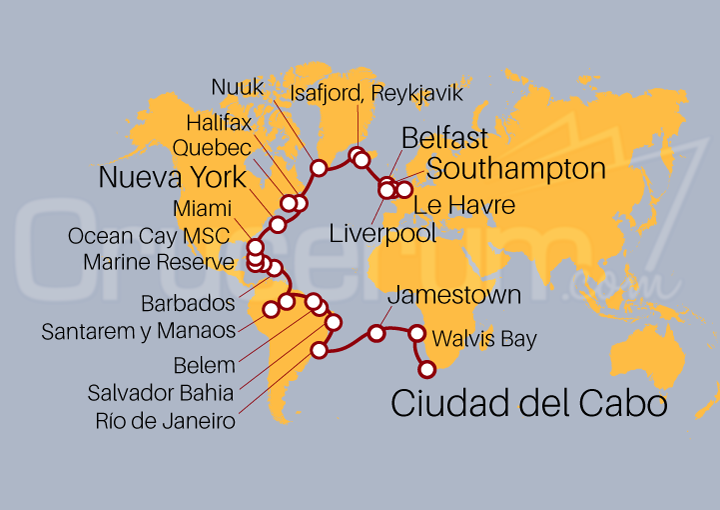 Itinerario Crucero Tramo Vuelta al Mundo 2024 II