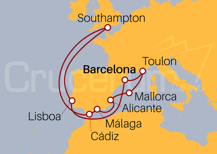 Itinerario Crucero España, Francia, Portugal y Reino Unido