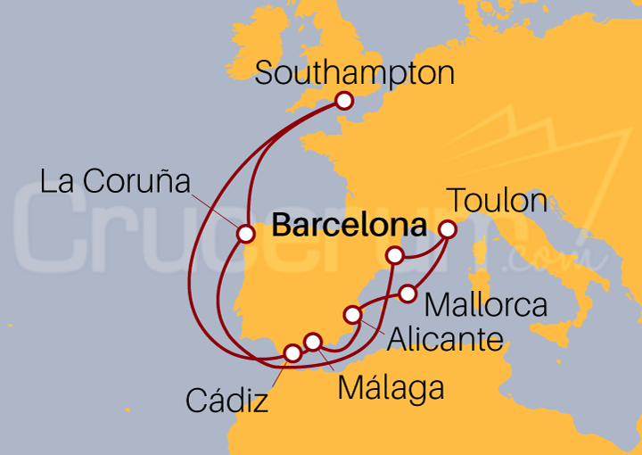 Itinerario Crucero España, Reino Unido y Francia