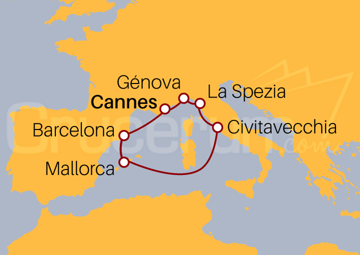Itinerario Crucero Crucero Mar Mediterráneo desde Cannes 2023
