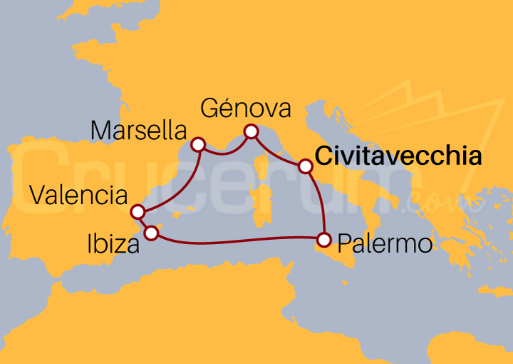 Itinerario Crucero Mediterráneo desde Roma