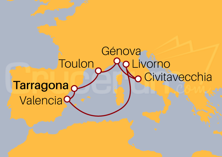 Itinerario Crucero Mediterráneo desde Tarragona