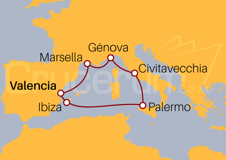 Itinerario Crucero Mediterráneo Occidental desde Valencia