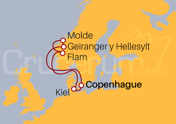 Itinerario Crucero Fiordos: Geiranger, Molde y Flam