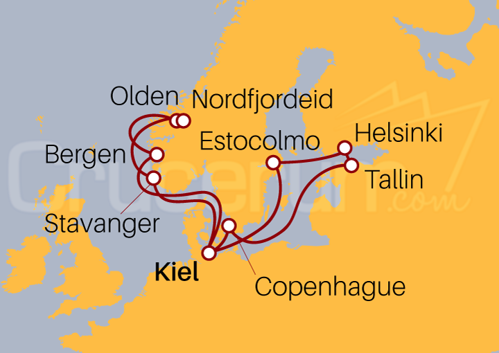 Itinerario Crucero Capitales y Fiordos desde Kiel