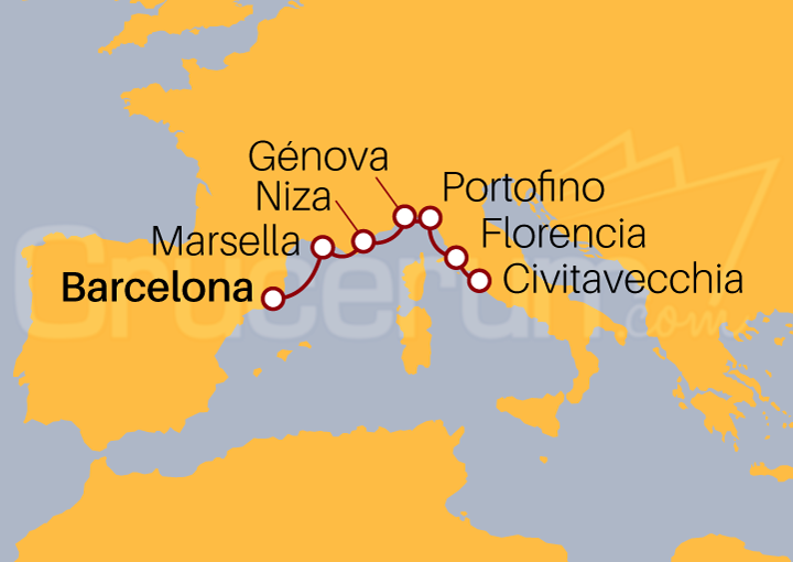 Itinerario Crucero Francia e Italia desde Barcelona