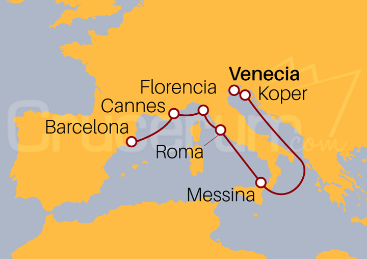 Itinerario Crucero Mediterráneo de Venecia a Barcelona