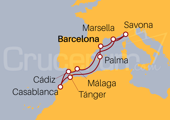 Itinerario Crucero Francia, Italia, España y Marruecos