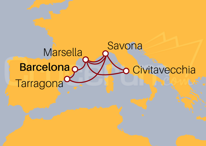 Itinerario Crucero Mediterráneo de Barcelona a Tarragona
