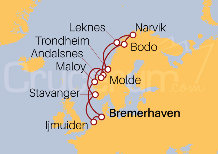 Itinerario Crucero Fiordos Noruegos desde Bremerhaven I