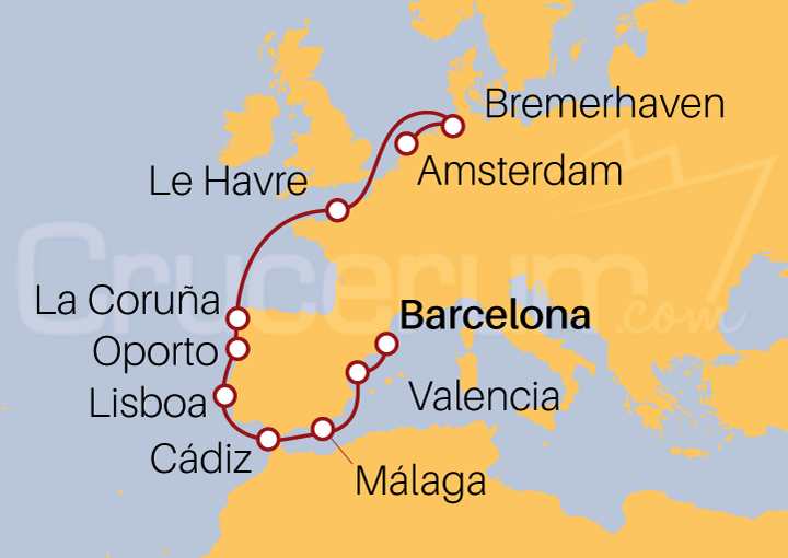 Itinerario Crucero De Barcelona a Amsterdam