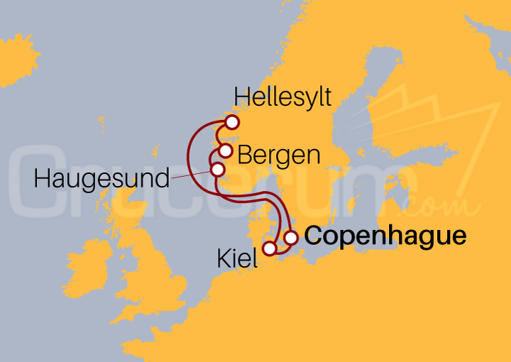 Itinerario Crucero Fiordos: Geiranger, Bergen y Haugesund