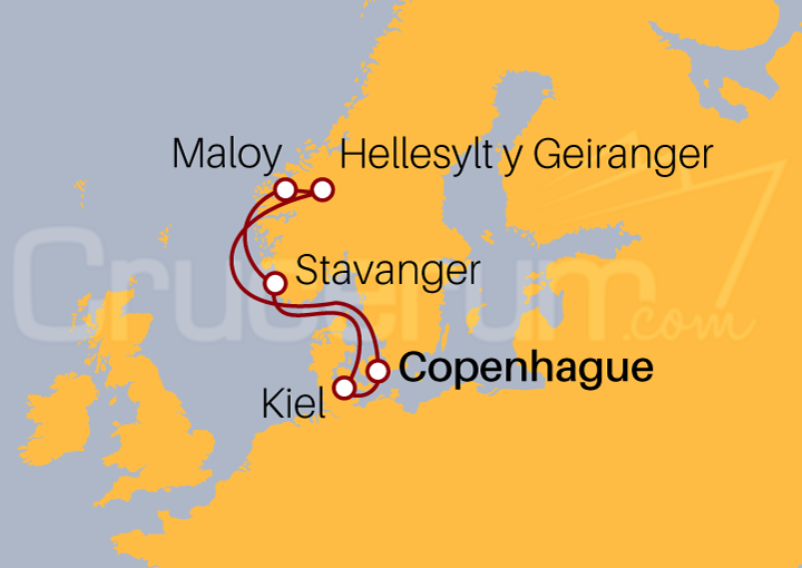 Itinerario Crucero Hellesylt, Geiranger, Maloy y Stavanger