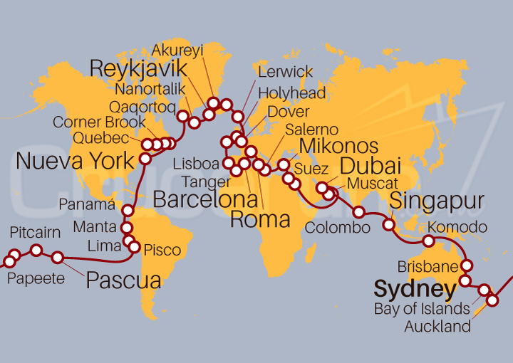 Itinerario Crucero Vuelta al Mundo 2023